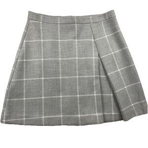 Loft Plaid Fleece Gray White Pleat Mini Skirt- 8